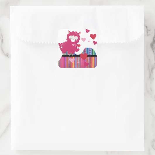 Llama und Herz Quadratischer Aufkleber (Tasche)