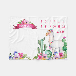 Llama und Kaktus Florales Baby-Meilenstein-Foto Fleecedecke