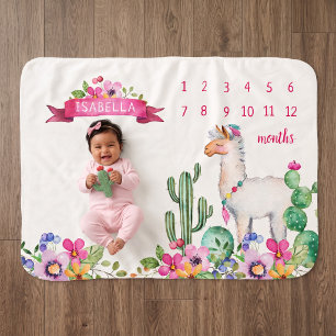 Llama und Kaktus Florales Baby-Meilenstein-Foto Sherpadecke