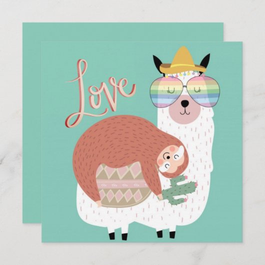 Llama und Sloth Feiertagskarte (Vorne/Hinten)