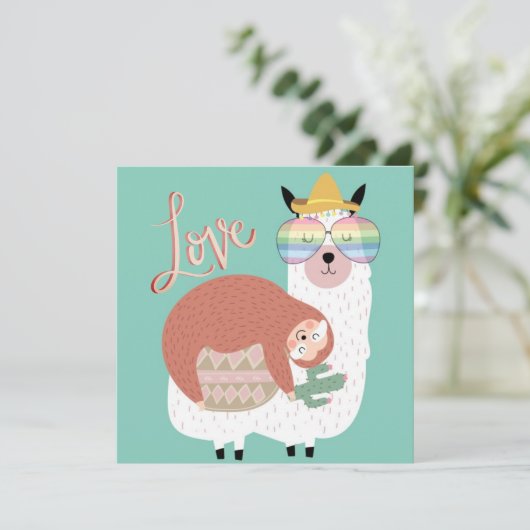 Llama und Sloth Feiertagskarte (Stehend Vorderseite)