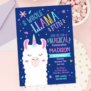 Llama Unicorn Geburtstag Einladung Magisches Party