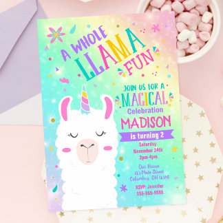 Llama Unicorn Geburtstag Einladung Magisches Party