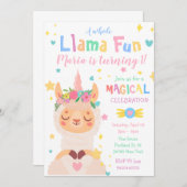 Llama Unicorn Magical Party Kindergeburtstag Einladung (Vorne/Hinten)