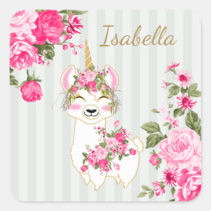 Llama Unicorn - Rosa Square Sticker