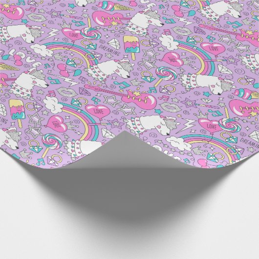 Llama Unicorn Wrapping Paper Geschenkpapier (Ecke)
