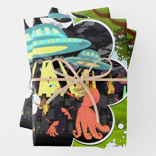 Llama vs Evil Tintenfisch Epic Space Battle Geschenkpapier Set (Beispiel)