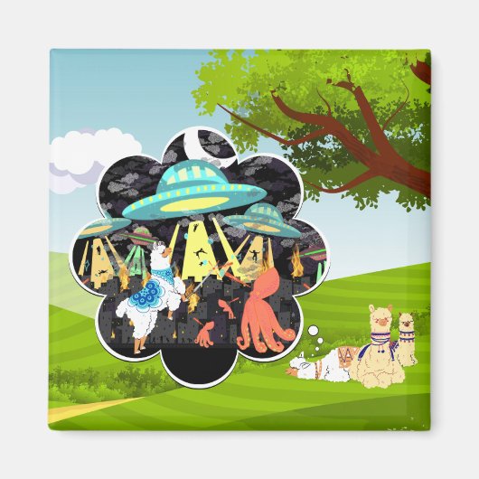 Llama vs Evil Tintenfisch Epic Space Battle Magnet (Vorne)