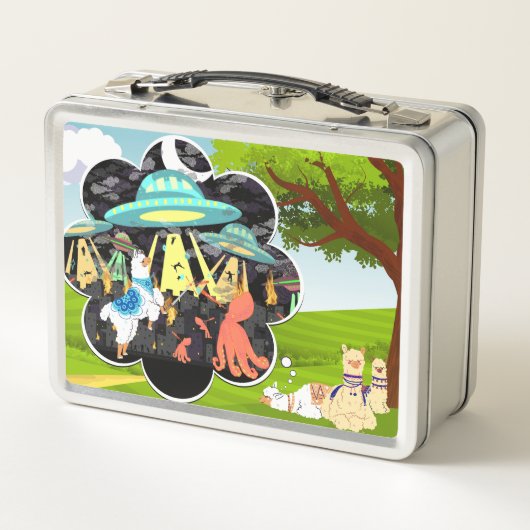 Llama vs Evil Tintenfisch Epic Space Battle Metall Brotdose (Rückseite)