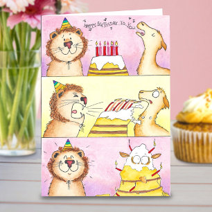 Llama VS Lion Geburtstagskarte Karte