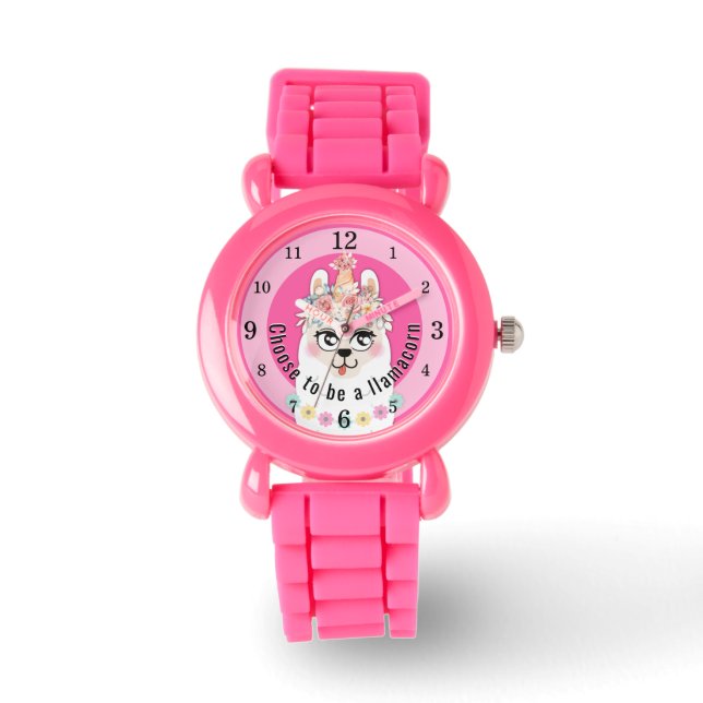 Llama | Wählen Sie Llamacorn Pink Glitzer. Armbanduhr (Vorderseite)