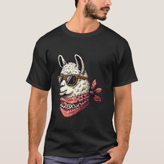 Llama Wearing Leopard Scarf Animal Wear Sunglas T-Shirt (Vorderseite)