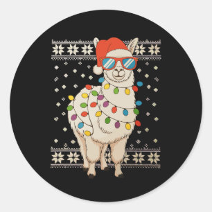 Llama Weihnachtsbeleuchtung Ugly Xmas Sweater Holi Runder Aufkleber