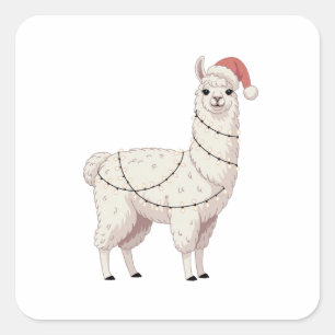 Llama Weihnachtslichter Robuste Tiere Liebhaber Al Quadratischer Aufkleber