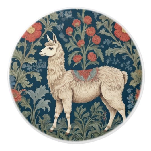 Llama William Morris Stil Links Facing Keramikknauf (Vorderseite)