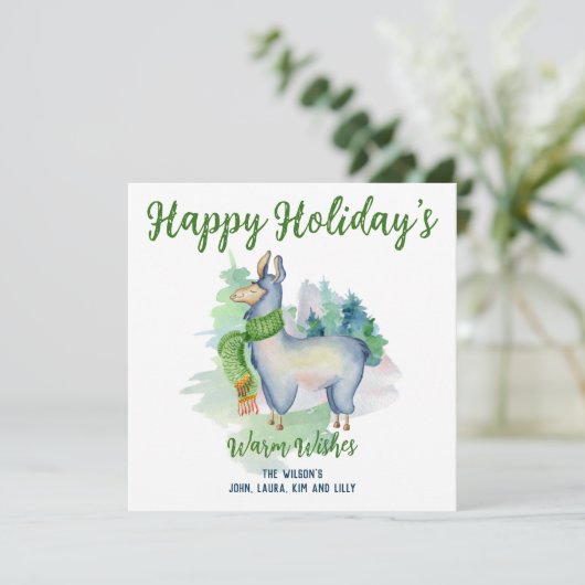 Llama Wreath Watercolor Happy Holidays Custom Karte (Stehend Vorderseite)