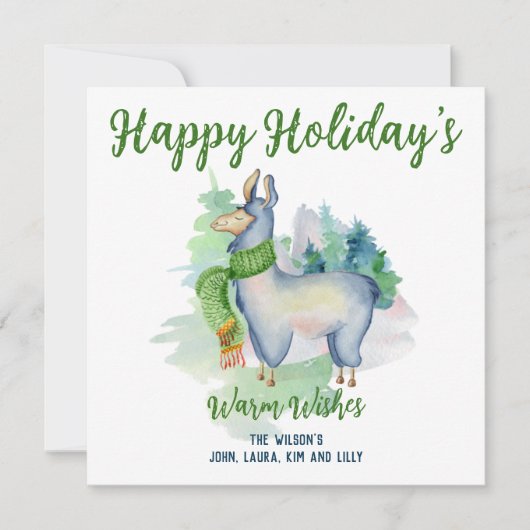 Llama Wreath Watercolor Happy Holidays Custom Karte (Vorderseite)