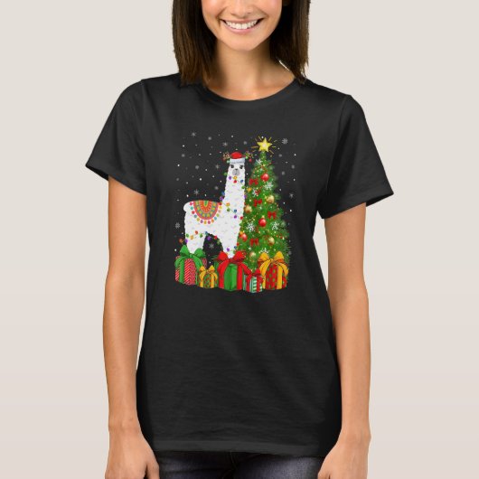 Llama Xmas Holiday Santa Llama Christmas Tree T-Shirt (Vorderseite)