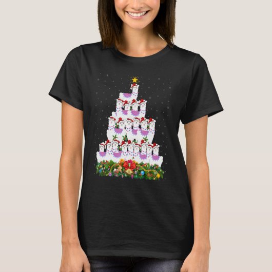 Llama Xmas Lights Santa Llama Christmas Tree T-Shirt (Vorderseite)