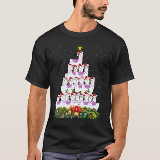 Llama Xmas Lights Santa Llama Christmas Tree T-Shirt (Vorderseite)