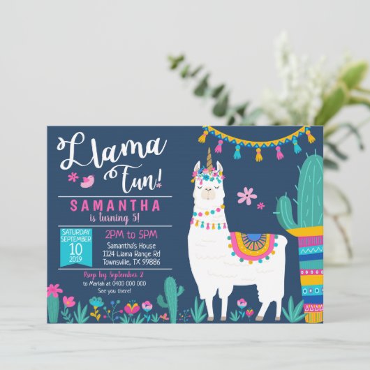 Llamacorn Einladung - Llamacorn Spaß Einladung (Stehend Vorderseite)