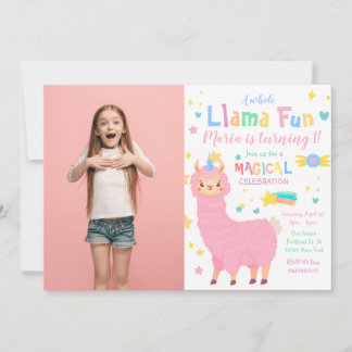 Llamacorn Foto Pink Llama Einladung zum Geburtstag