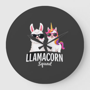 Llamacorn-Truppe Lustiges Einhorn Llama-Truppe Wei Große Wanduhr