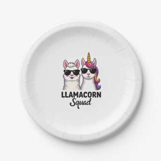 Llamacorn-Truppe Lustiges Einhorn Llama-Truppe Wei Pappteller
