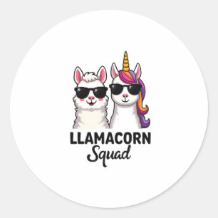 Llamacorn-Truppe Lustiges Einhorn Llama-Truppe Wei Runder Aufkleber