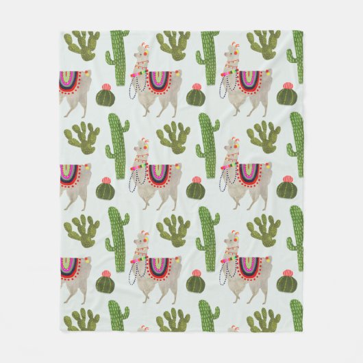 Llamarama Collection | Kakteen & Llama Muster Fleecedecke (Vorderseite)