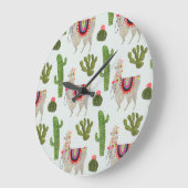 Llamarama Collection | Kakteen & Llama Muster Große Wanduhr (Winkel)