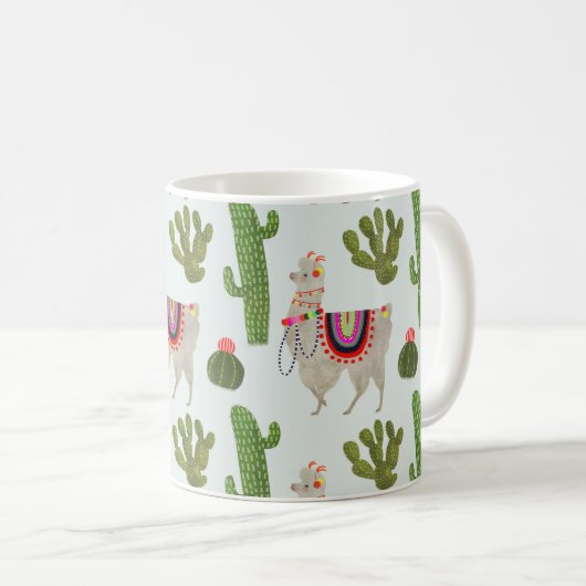 Llamarama Collection | Kakteen & Llama Muster Kaffeetasse (VorderseiteRechts)