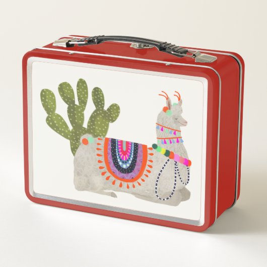 Llamarama Collection | Llamas lächeln Metall Brotdose (Rückseite)