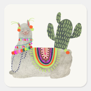 Llamarama Collection   Llamas lächeln Quadratischer Aufkleber