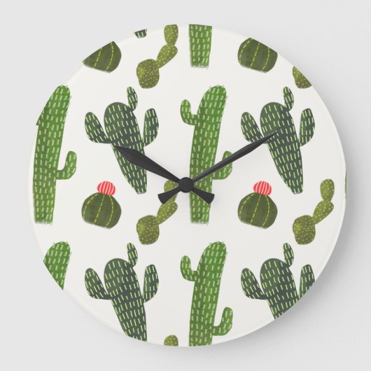 Llamarama Collection | Niedliche Kaktus Große Wanduhr (Vorderseite)