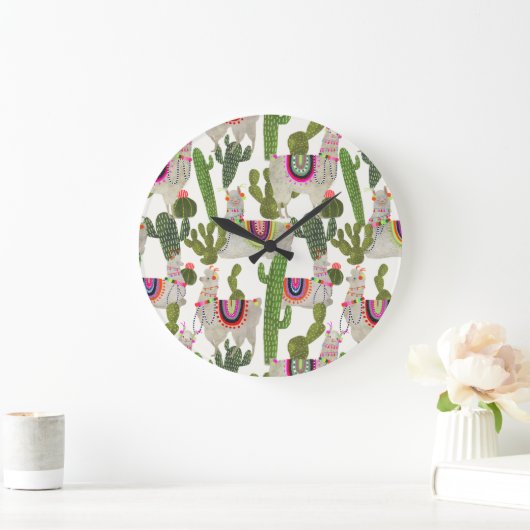 Llamarama Collection Pattern Große Wanduhr (Zuhause)