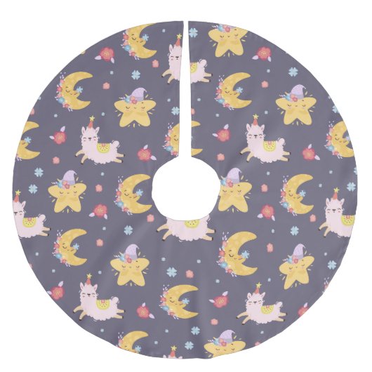 Llamas am Himmel Polyester Weihnachtsbaumdecke (Vorderseite)