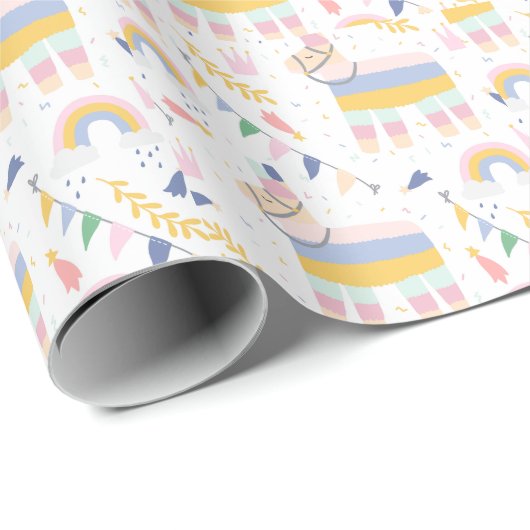 Llamas and Rainbows Wrapping Paper Geschenkpapier (Rolleneckpunkt)