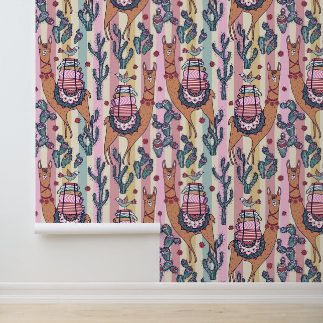 Llamas auf Streifen Muster Tapete (Anwendung)