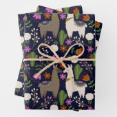 Llamas, Blume und Kakteen on Navy Geschenkpapier Set (Beispiel)