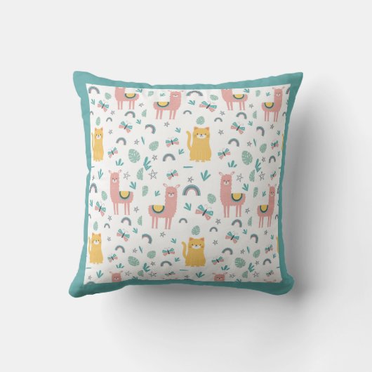 Llamas Cats Alapaca Grüne Tiere Boho Kissen (Rückseite)