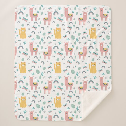 Llamas Cats Alapaca Pink Girly Animals Boho Sherpadecke (Vorderseite)