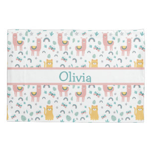Llamas Cats Alapaca Pink Name Tiere Boho Kissenbezug