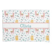 Llamas Cats Alapaca Pink Name Tiere Boho Kissenbezug (Vorderseite)