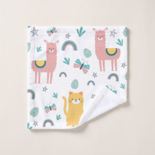 Llamas Cats Alapaca Pink Trim Animals Boho Waschlappen