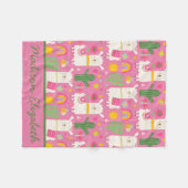 Llamas Green Cactus Niedlich Girly Pink Rainbows Fleecedecke (Vorderseite (Horizontal))