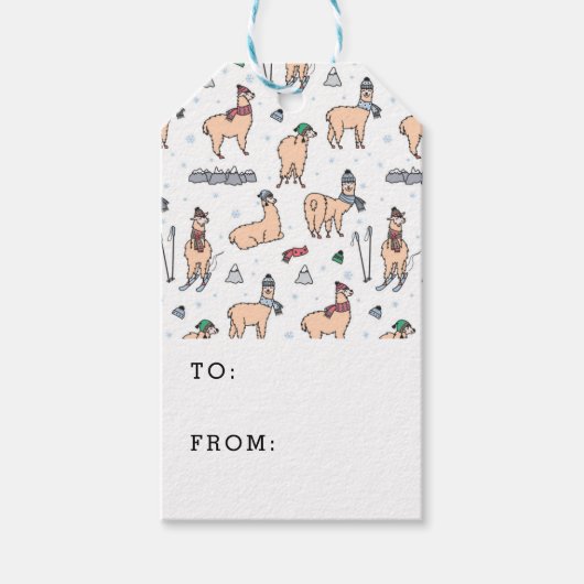 Llamas in Hats & Skarven Skigebiet Muster Geschenkanhänger (Vorderseite)