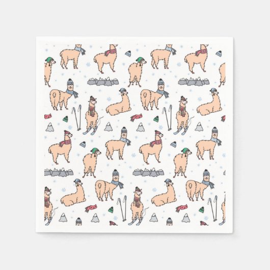 Llamas in Hats & Skarven Skigebiet Muster Serviette (Vorderseite)
