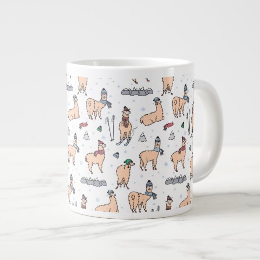 Llamas in Hats und Skarabäen Skigebiet Muster Jumbo-Tasse (Vorderseite Rechts)