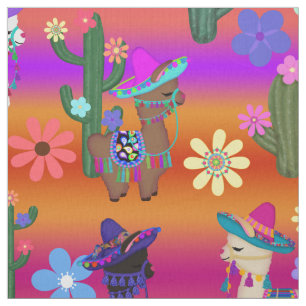 Llamas in Sombreros und Cacti Stoff